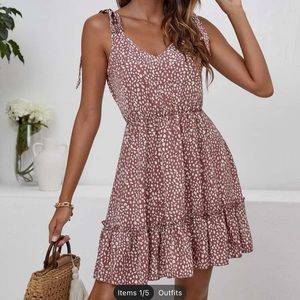 Dusty pink speckled dress with tie shoulders